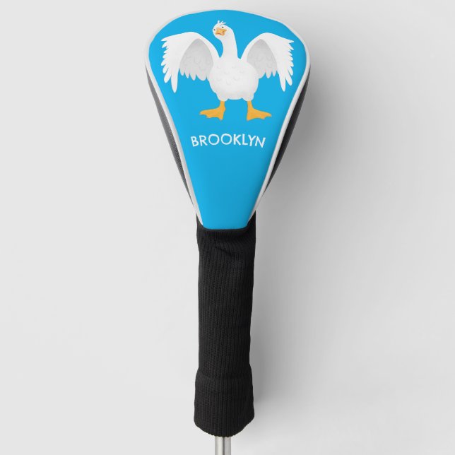 Funny curious domestic goose cartoon illustration golf head cover (Front)