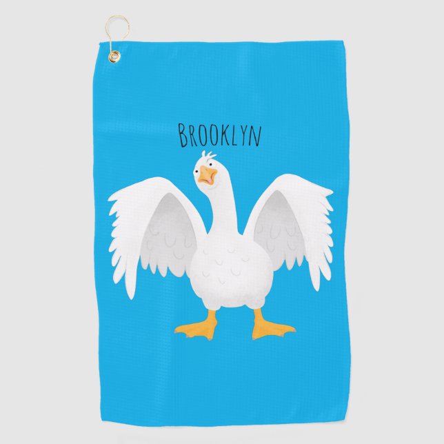 Funny curious domestic goose cartoon illustration golf towel (Front)