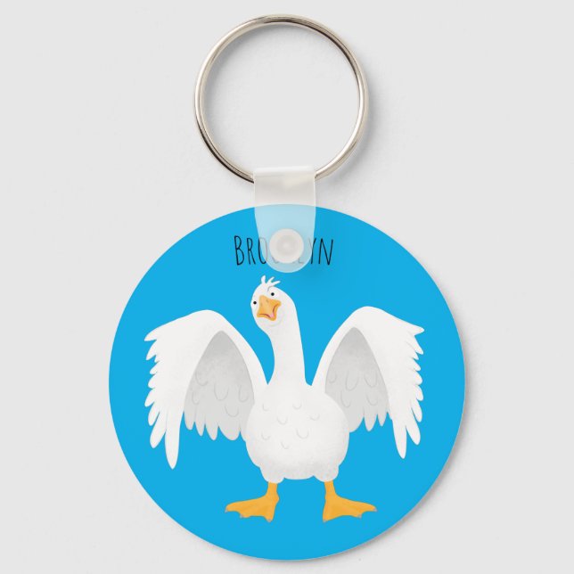 Funny curious domestic goose cartoon illustration keychain (Front)