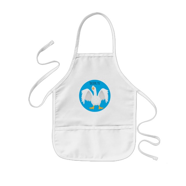 Funny curious domestic goose cartoon illustration kids apron (Front)