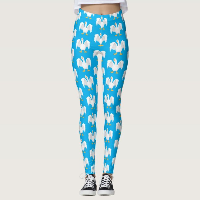 Funny curious domestic goose cartoon illustration leggings (Front)