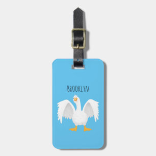 Funny curious domestic goose cartoon illustration luggage tag