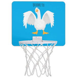 Funny curious domestic goose cartoon illustration mini basketball hoop