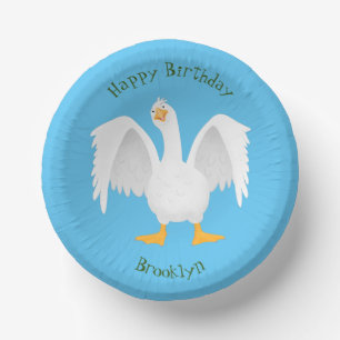 Funny curious domestic goose cartoon illustration paper plate