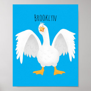 Funny curious domestic goose cartoon illustration poster