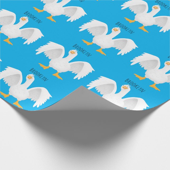 Funny curious domestic goose cartoon illustration wrapping paper (Corner)