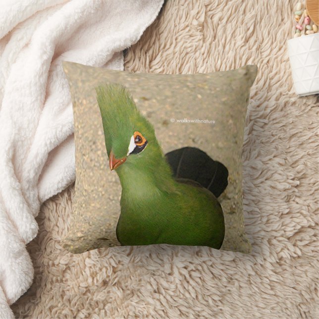 Funny Curious Guinea Turaco Green Bird Throw Pillow (Blanket)