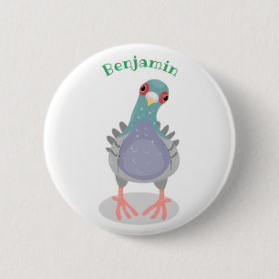 Funny curious pigeon cartoon illustration 2 inch round button