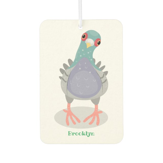 Funny curious pigeon cartoon illustration air freshener (Front)