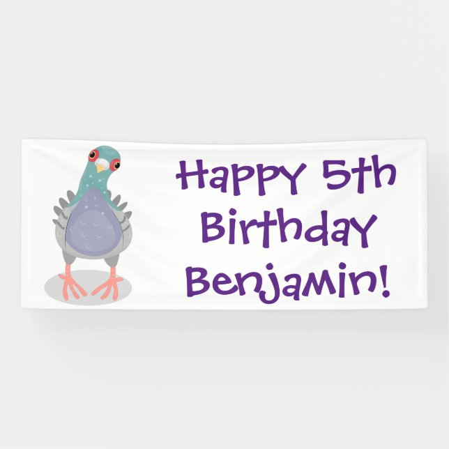 Funny curious pigeon cartoon illustration banner (Horizontal)