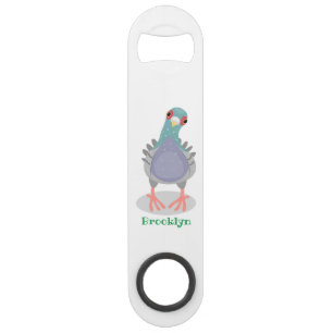 Funny curious pigeon cartoon illustration bar key