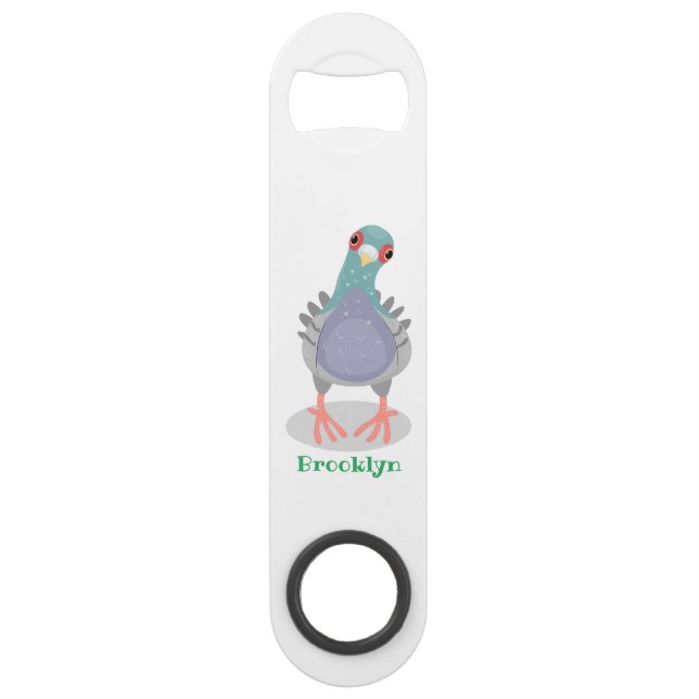 Funny curious pigeon cartoon illustration bar key (Front)