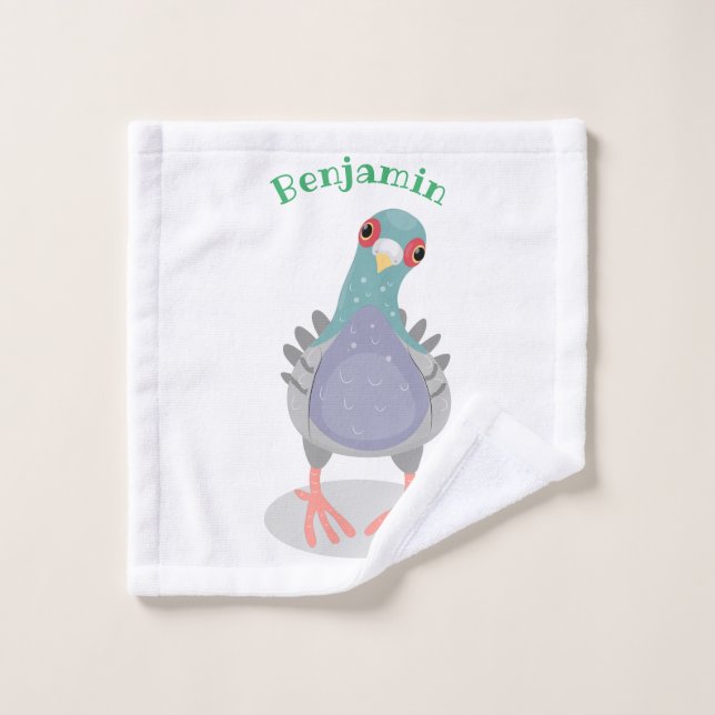 Funny curious pigeon cartoon illustration bath towel set (Wash Cloth)