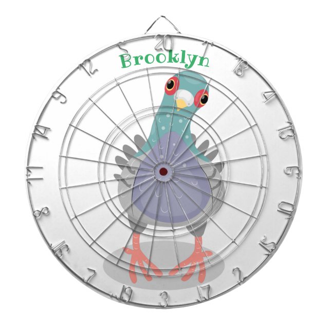 Funny curious pigeon cartoon illustration dartboard (Front)