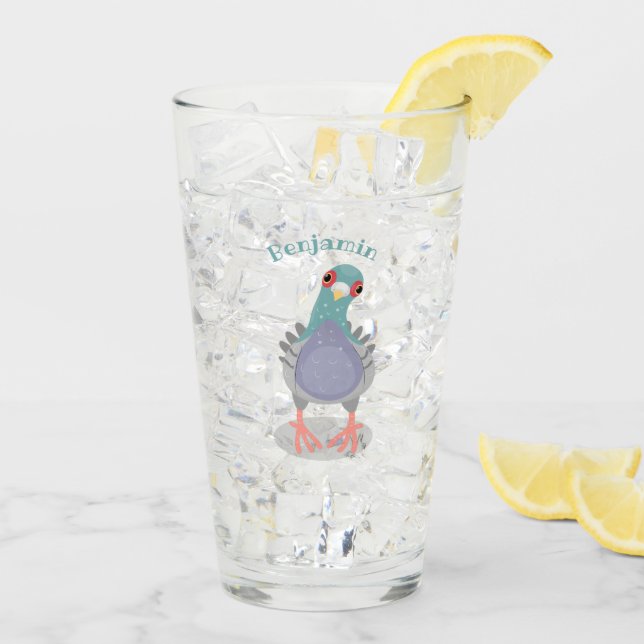 Funny curious pigeon cartoon illustration glass (Back Ice)
