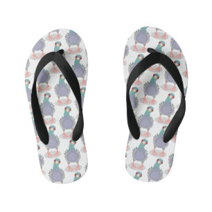 Funny curious pigeon cartoon illustration kid's flip flops