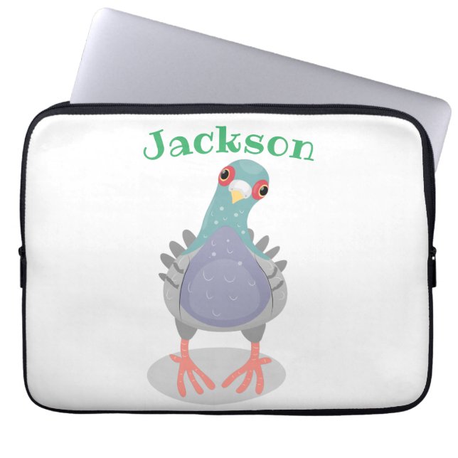 Funny curious pigeon cartoon illustration laptop sleeve (Front)