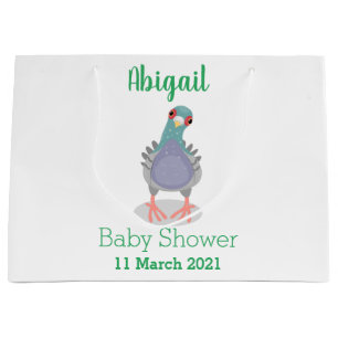 Funny curious pigeon cartoon illustration large gift bag