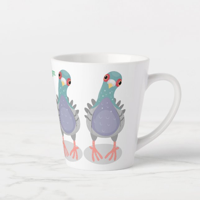 Funny curious pigeon cartoon illustration latte mug (Right)
