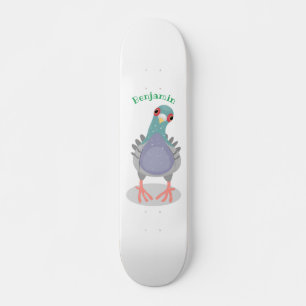 Funny curious pigeon cartoon illustration skateboard