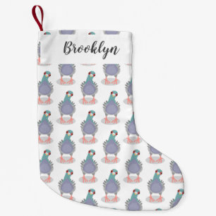 Funny curious pigeon cartoon illustration small christmas stocking