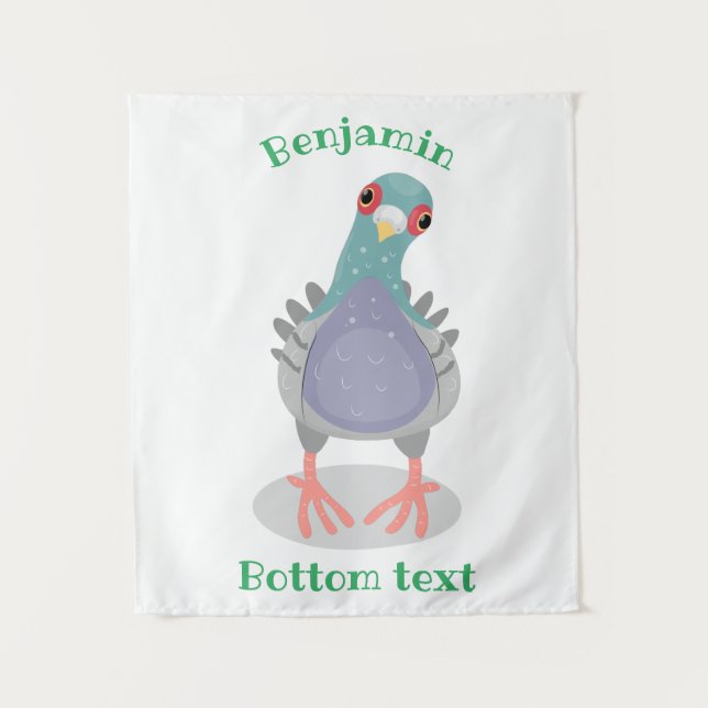 Funny curious pigeon cartoon illustration  tapestry (Front)