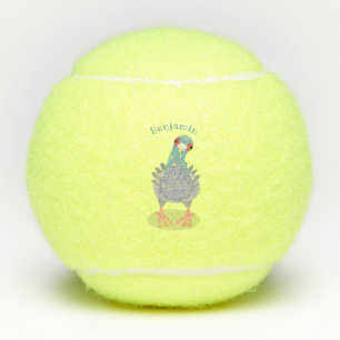 Funny curious pigeon cartoon illustration tennis balls