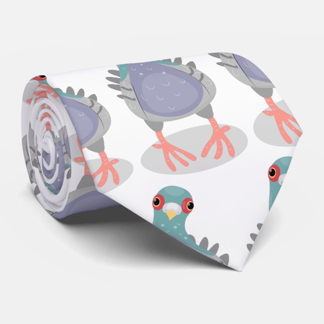 Funny curious pigeon cartoon illustration tie (Rolled)