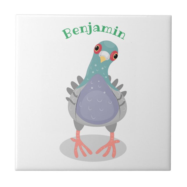 Funny curious pigeon cartoon illustration tile (Front)