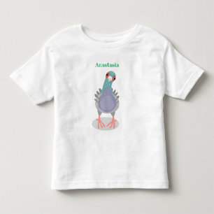 Funny curious pigeon cartoon illustration toddler t-shirt