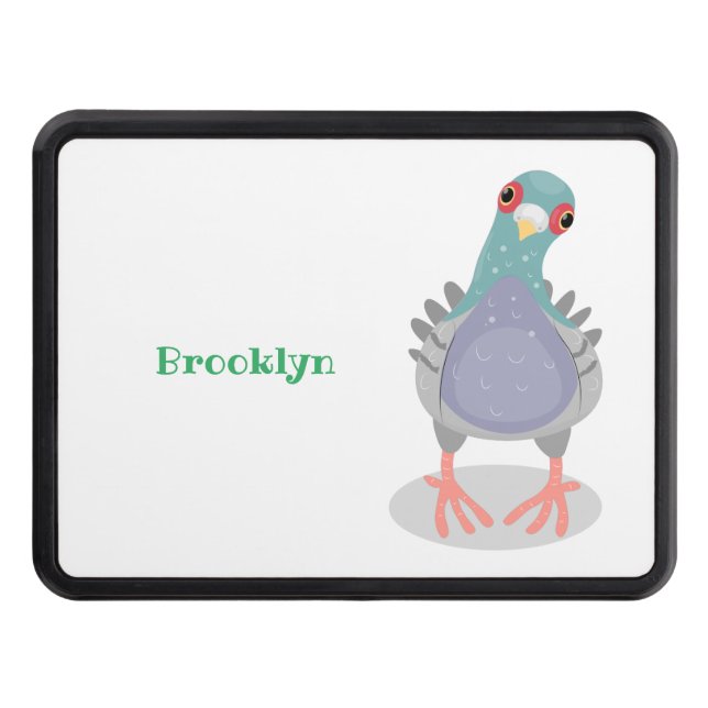 Funny curious pigeon cartoon illustration trailer hitch cover (Front)