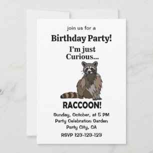 Funny Curious Raccoon Birthday Party Invitation
