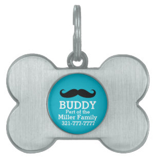 Funny Curled Black Moustache Pet Name Tag