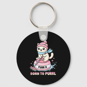 Funny Curling Cat Born Purrl Artwork Keychain