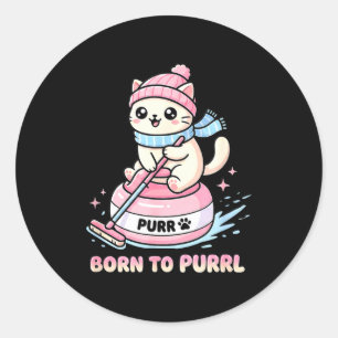 Funny Curling Cat Born Purrl Classic Round Sticker
