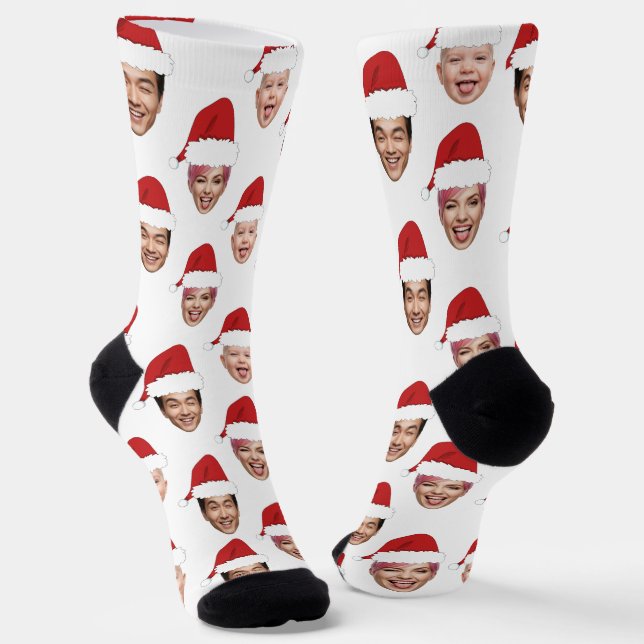 Funny Custom 3 Faces Christmas Santa Hats Socks (Angled)