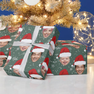 Funny Custom 3 Faces Christmas Santa Hats Wrapping Paper