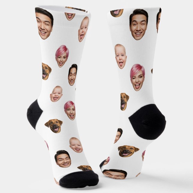 Funny Custom 4 Faces with Dog Cat – Personalized  Socks (Angled)