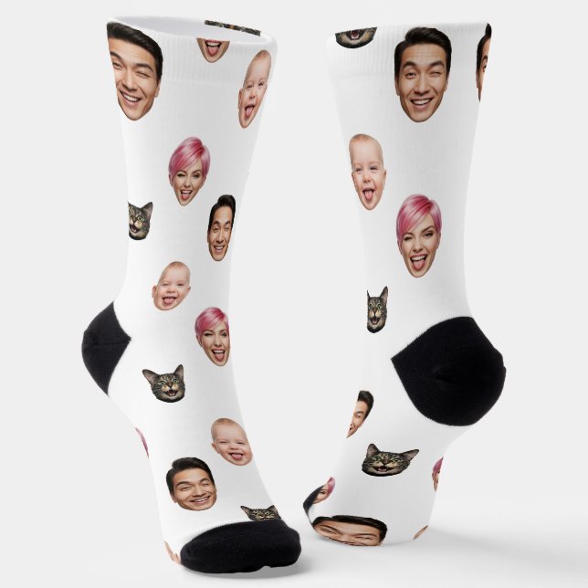 Funny Custom 4 Faces with Dog Cat – Personalized Socks (Angled)