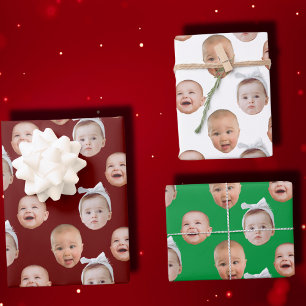 Funny Custom Baby Face Photo Face 3 Photos Wrapping Paper Sheet