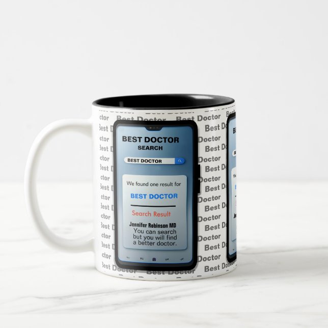 Funny Custom Best Doctor Search Two-Tone Coffee Mug (Left)