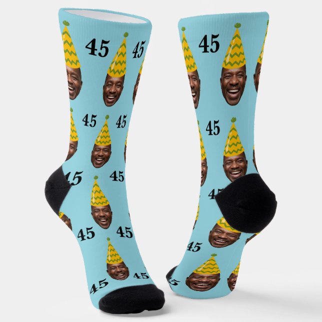 Funny Custom Birthday Face with Party Hat & Age Socks (Angled)