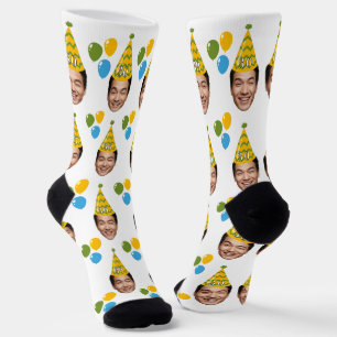 Funny Custom Birthday Face with Party Hat Socks