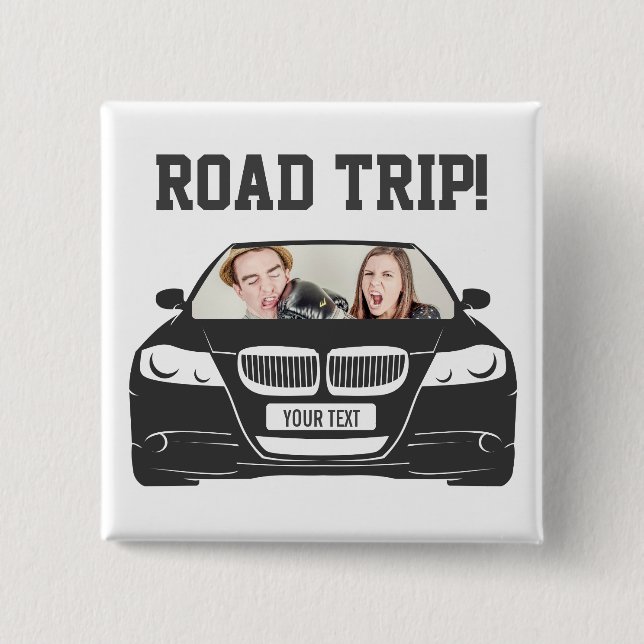 Funny Custom Car Photo Road Trip 2 Inch Square Button (Front)