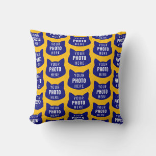 Funny Custom Cat Face Photo Pattern Yellow Throw Pillow