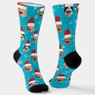 Funny Custom Cat Faces Christmas Santa Hats Socks