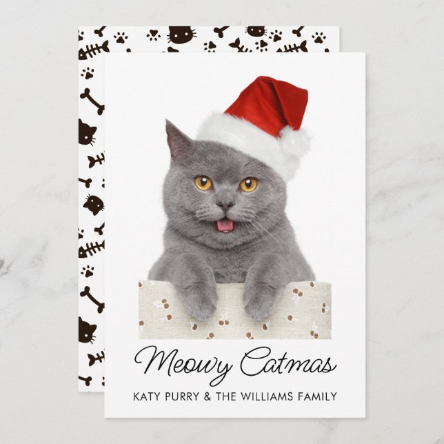 Funny Custom Cat Photo Carte de Noël (Devant / Derrière)