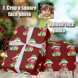 Funny Custom Children's Photo Elf Christmas Red Wrapping Paper