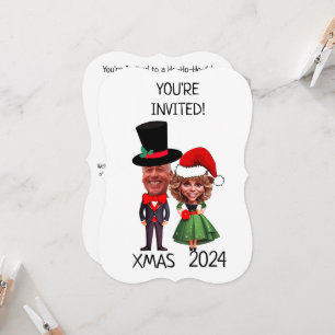 Funny Custom Christmas Couple Caricature  Invitation