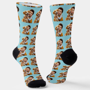 Funny Custom Face Cut Dog Kids Photo Can Cooler Socks